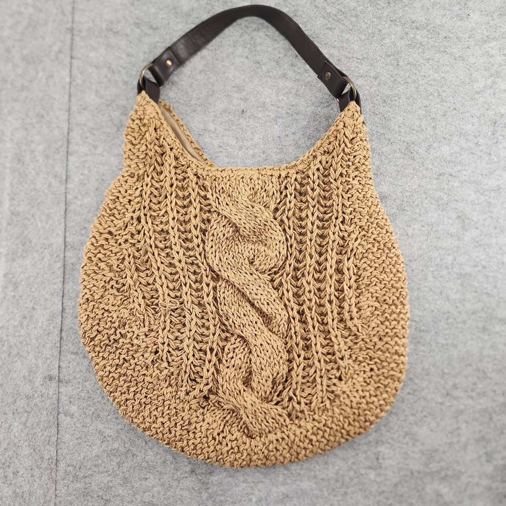 Old Navy Tan Straw Knit Hobo Bag Beach Boho Summer Shoulder Tote Womens